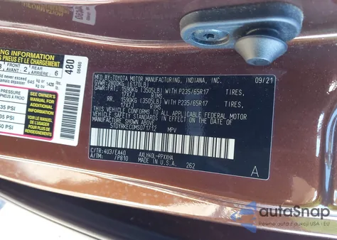 2021 Toyota Sienna Xle z USA, uszkodzony, nr VIN 5TDYRKEC0MS071712